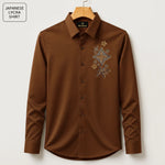 Floral Patch Embroidery Party Shirts | Club Wear | Brown