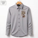 Floral Patch Embroidery Party Shirts | Club Wear | Light Grey