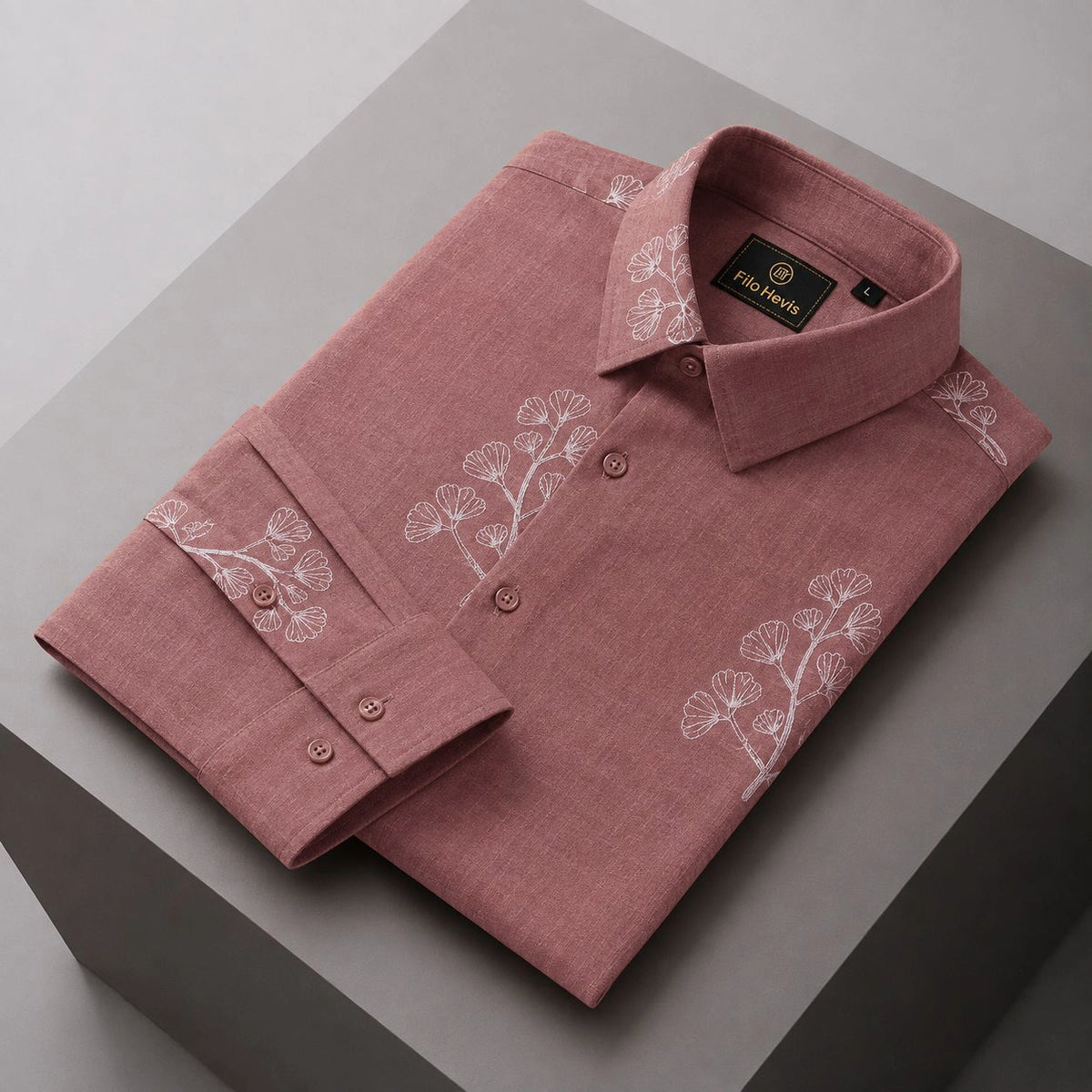 Embroidered Botanical Linen Shirt-Peach