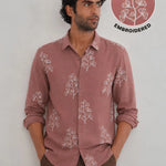 Embroidered Botanical Linen Shirt-Peach