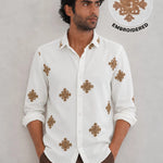 Embroidered Botanical Linen Shirt-White