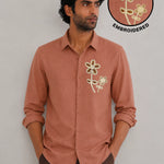 Flower Botanical Embroidery Textured Shirt | Peach