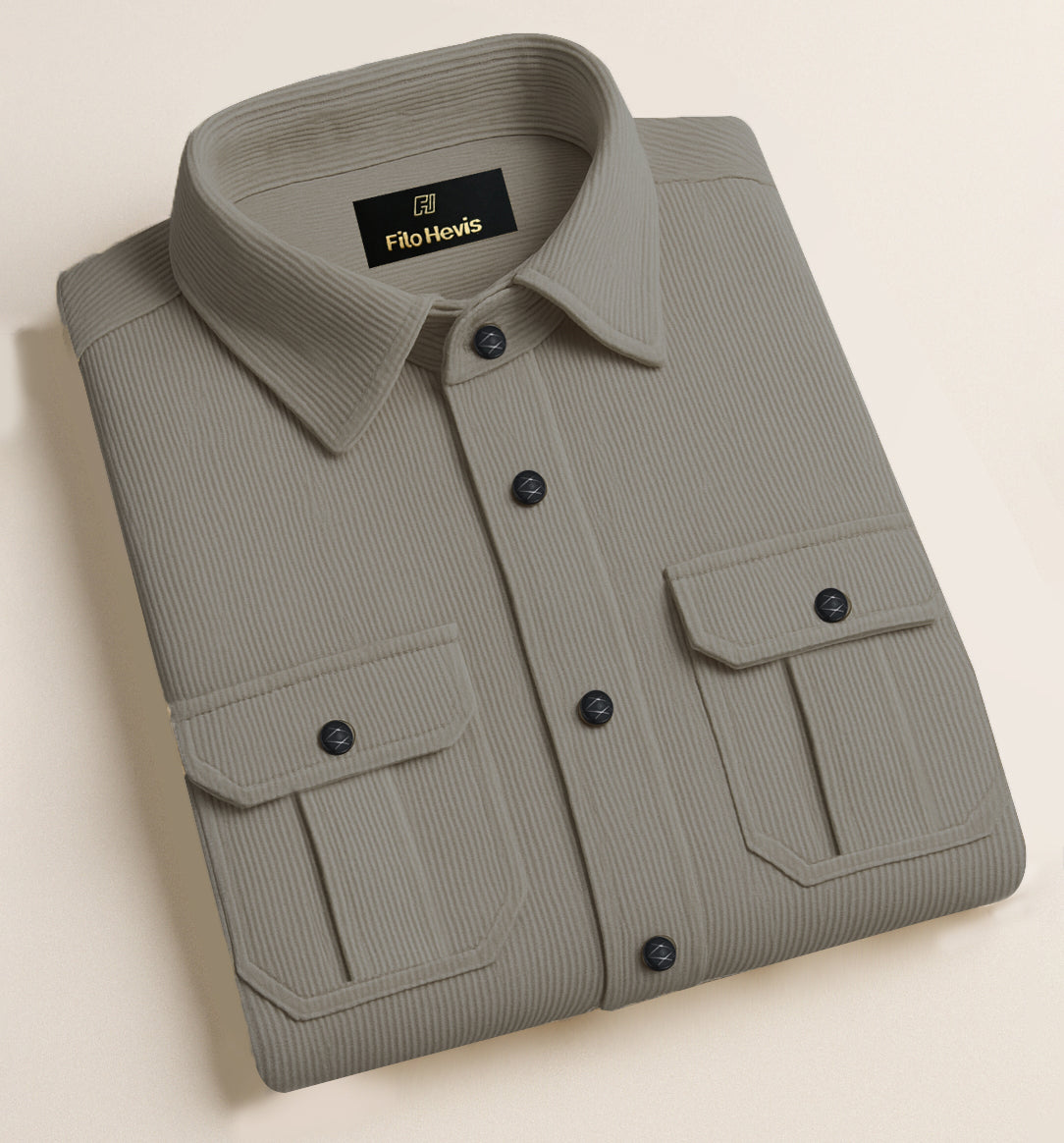 MEN’S CORDUROY SHIRT FOR WINTER STYLE | 21-WALES CORDUROY | DOUBLE POCKET | Grey