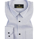 Men's Cotton Stripe Single Pocket Shirt-Grey, Regular Fit, All-Day Comfort