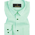 Men's Cotton Stripe Single Pocket Shirt-Light Green, Regular Fit, All-Day Comfort