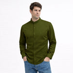 MEN’S CHINESE COLLAR SHIRT | FULL SLEEVE COTTON LINEN T-NECK SHIRT | Mehndi Green COLOR
