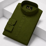 MEN’S CHINESE COLLAR SHIRT | FULL SLEEVE COTTON LINEN T-NECK SHIRT | Mehndi Green COLOR
