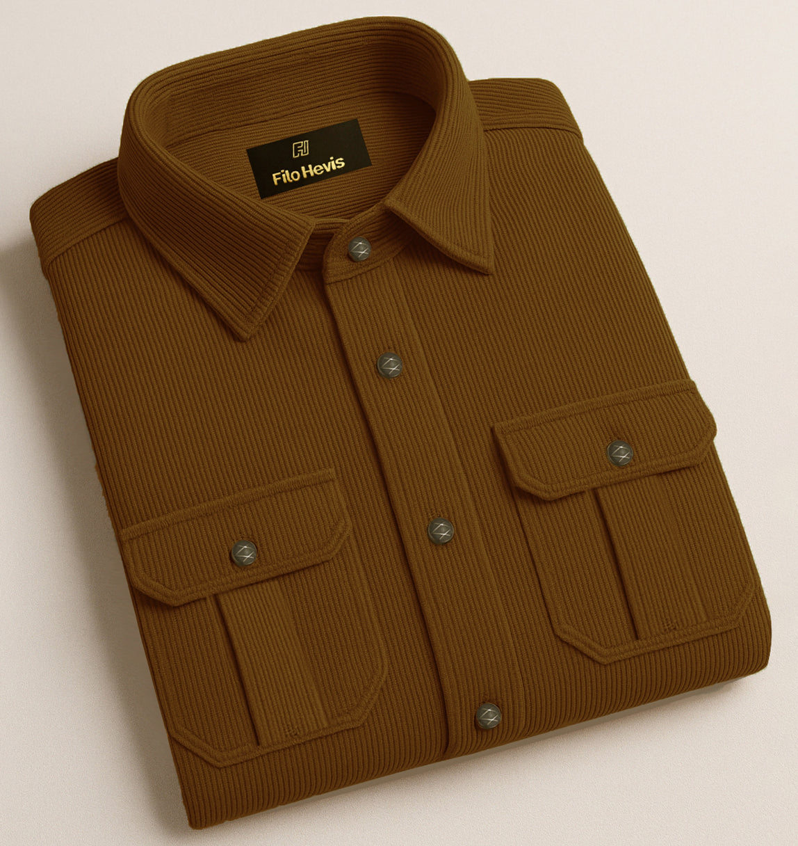 MEN’S CORDUROY SHIRT FOR WINTER STYLE | 21-WALES CORDUROY | DOUBLE POCKET | Brown
