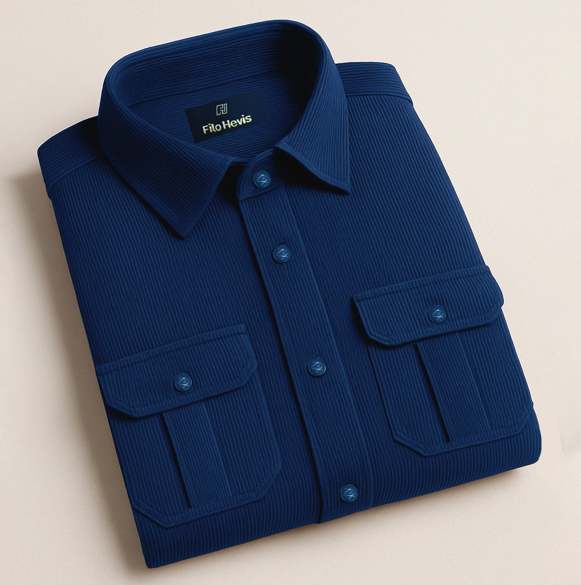 MEN’S CORDUROY SHIRT FOR WINTER STYLE | 21-WALES CORDUROY | DOUBLE POCKET | Navy Blue