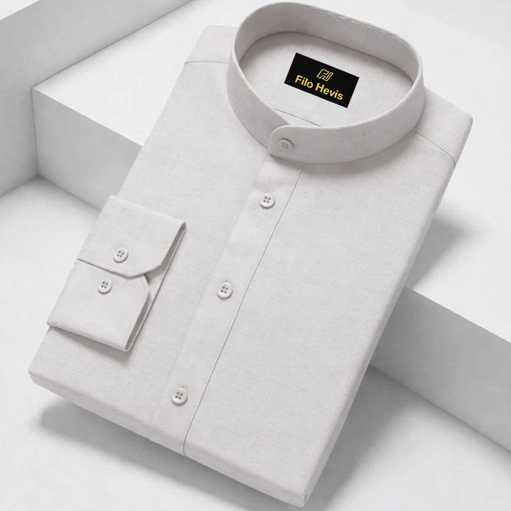 MEN’S CHINESE COLLAR SHIRT | FULL SLEEVE COTTON LINEN T-NECK SHIRT | Light Grey COLOR