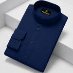 MEN’S CHINESE COLLAR SHIRT | FULL SLEEVE COTTON LINEN T-NECK SHIRT | NAVY BLUE COLOR