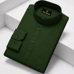 MEN’S CHINESE COLLAR SHIRT | FULL SLEEVE COTTON LINEN T-NECK SHIRT | DARK GREEN COLOR