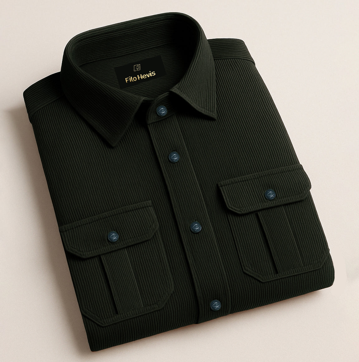 MEN’S CORDUROY SHIRT FOR WINTER STYLE | 21-WALES CORDUROY | DOUBLE POCKET | Olive-Green