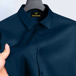 Men's Satin Lycra formal  Full Sleeve shirt Teal Blue