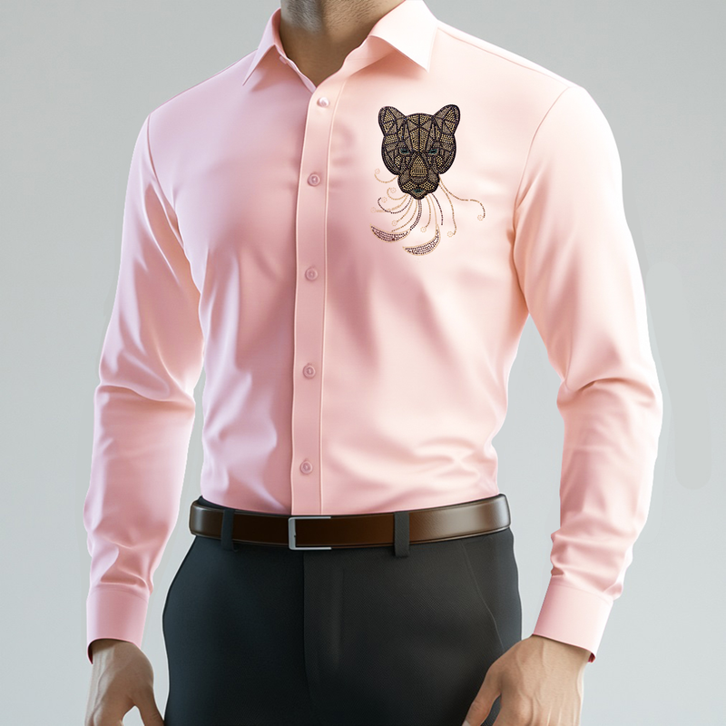 PARTY SHIRTS FOR MEN | PREMIUM SHIRTS | CLUB SHIRTS Tiger Embroidery-Light-Pink