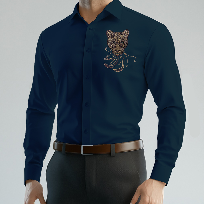 PARTY SHIRTS FOR MEN | PREMIUM SHIRTS | CLUB SHIRTS Tiger Embroidery-Teal Blue