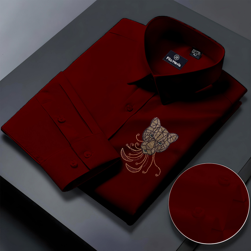 PARTY SHIRTS FOR MEN | PREMIUM SHIRTS | CLUB SHIRTS Tiger Embroidery-Maroon