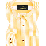 Men's Cotton Stripe Single Pocket Shirt-Yellow, Regular Fit, All-Day Comfort