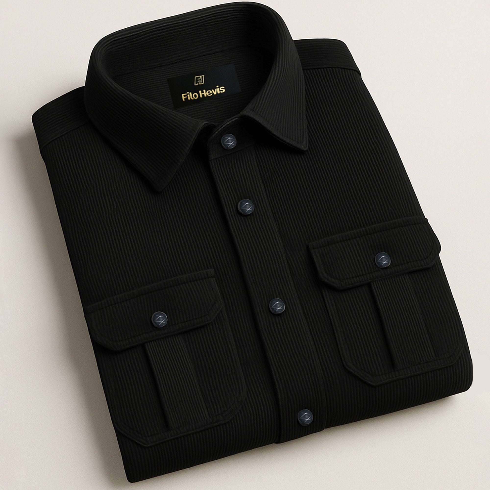 MEN’S CORDUROY SHIRT FOR WINTER STYLE | 21-WALES CORDUROY | DOUBLE POCKET | Black
