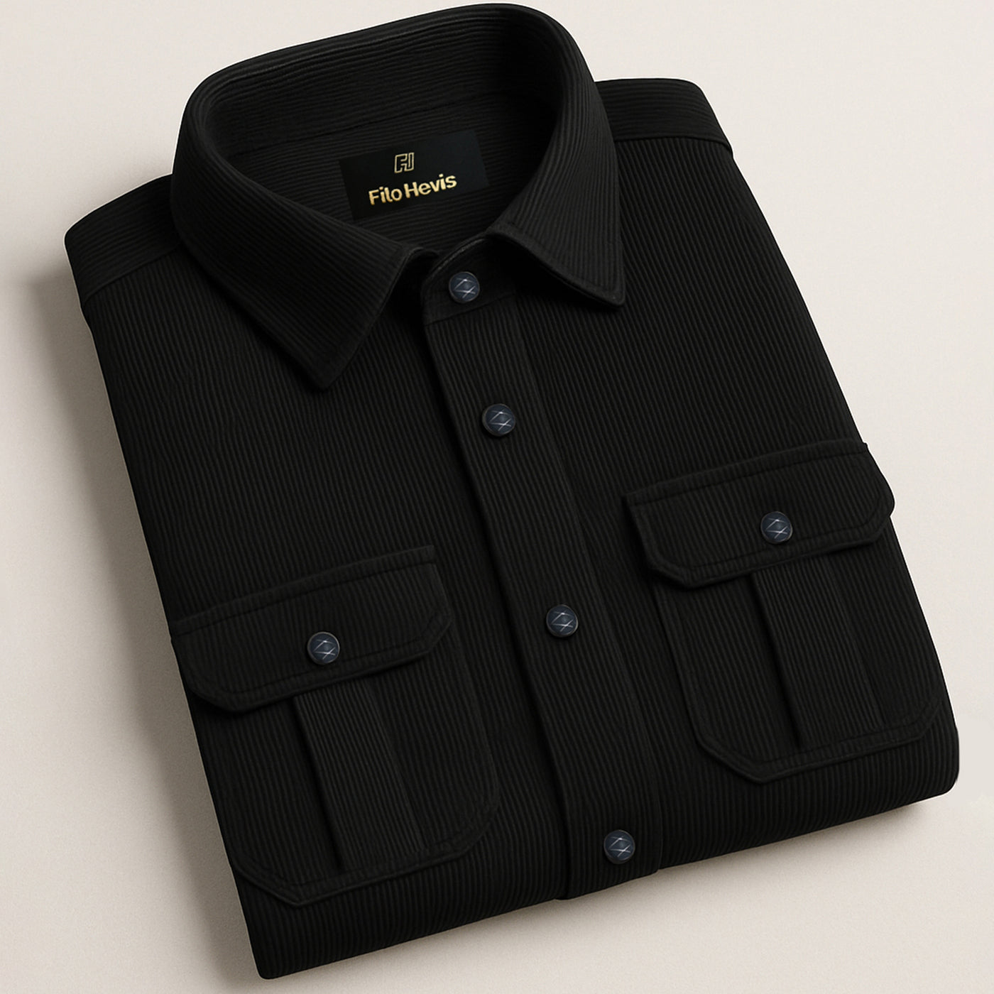 MEN’S CORDUROY SHIRT FOR WINTER STYLE | 21-WALES CORDUROY | DOUBLE POCKET | Black