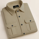 MEN’S CORDUROY SHIRT FOR WINTER STYLE | 21-WALES CORDUROY | DOUBLE POCKET | Cream