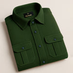 MEN’S CORDUROY SHIRT FOR WINTER STYLE | 21-WALES CORDUROY | DOUBLE POCKET | EMERALD-Dark Green