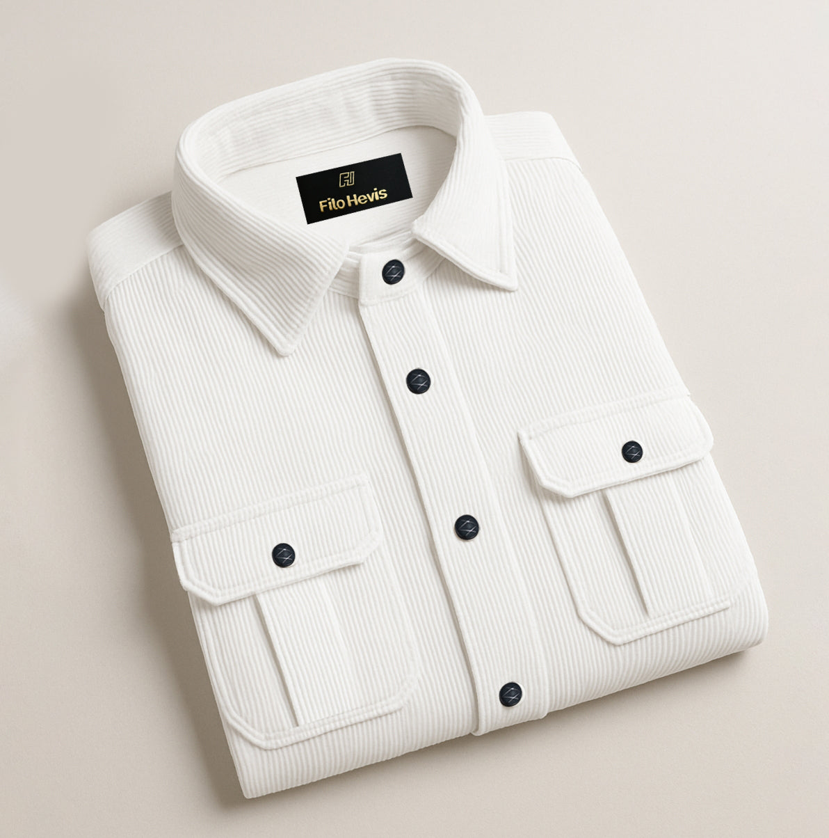 MEN’S CORDUROY SHIRT FOR WINTER STYLE | 21-WALES CORDUROY | DOUBLE POCKET | White